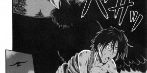 【エロ漫画】女族長が予言し、村を滅ぼす元凶とされたオタク！族長が禁欲によって得た超能力で殺されかけるオタ！テントの中で魔除けの技をすると連れ込まれるオタ！魔除けの技はオナニーだった！しかしオタは一緒にタイムスリップしてきたバイブを使って起死回生の一手！人類初の大人のおもちゃプレイで反撃し大逆転！念願の爆乳にむしゃぶりつきボスマンコでズプズプ！【ながしま超助：第5話光る目のホネザル】