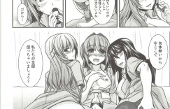 【エロ漫画】3人のお姉さんに裸で誘惑しちゃう巨乳のお姉さんたち…パイズリフェラをしてバックや騎乗位で４Pで生ハメ中出しいちゃラブセックスしちゃう【宮社惣恭：ユメミルクスリ】