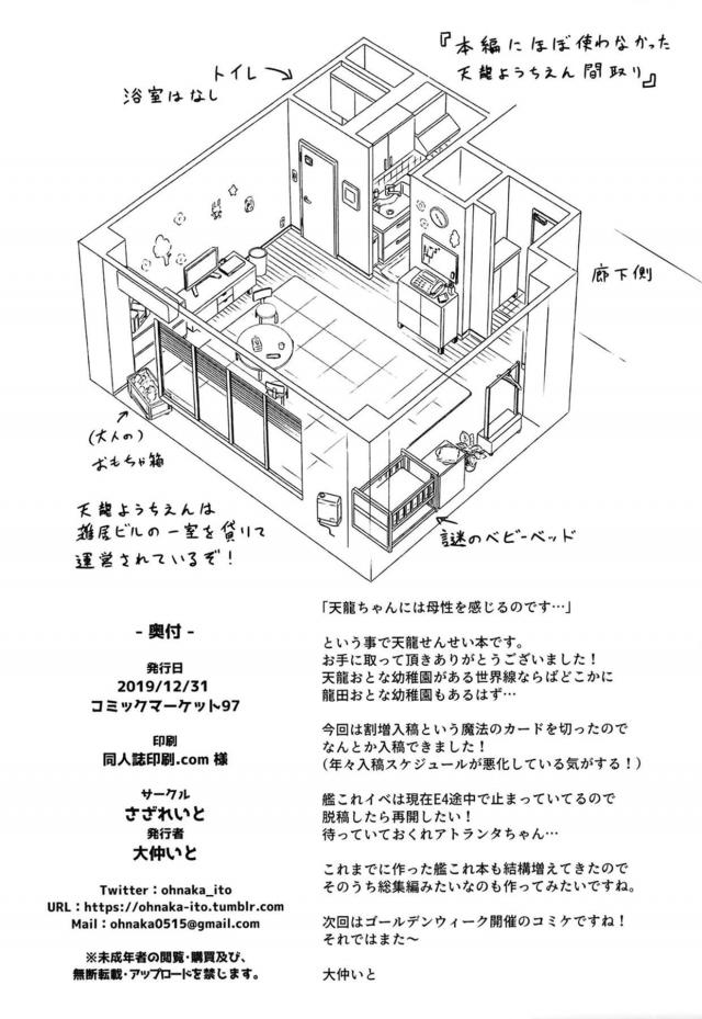 口調は乱暴だが優しい天龍先生の大人の幼稚園にやってきた社畜サラリーマンが、天龍先生のおっぱいにむしゃぶりつき授乳手コキされ赤ちゃんプレイで慰められる♪【艦隊これくしょん -艦これ-・エロ同人誌】