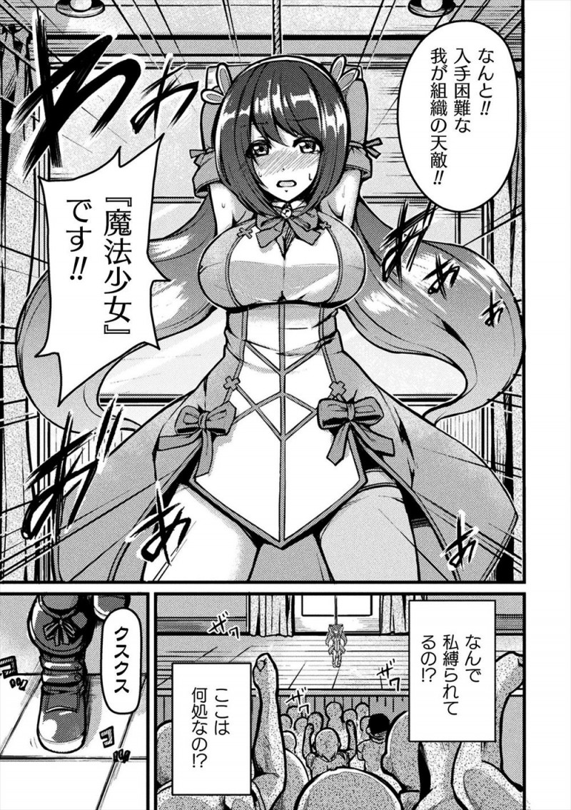 【エロ漫画】スパイだった先輩に裏切られオークションにかけられ変態紳士に魔法少女が処女を奪われるが、先輩も組織にだまされていてめちゃくちゃに二穴中出しレイプされ二人揃って肉便器に落とされてしまう！