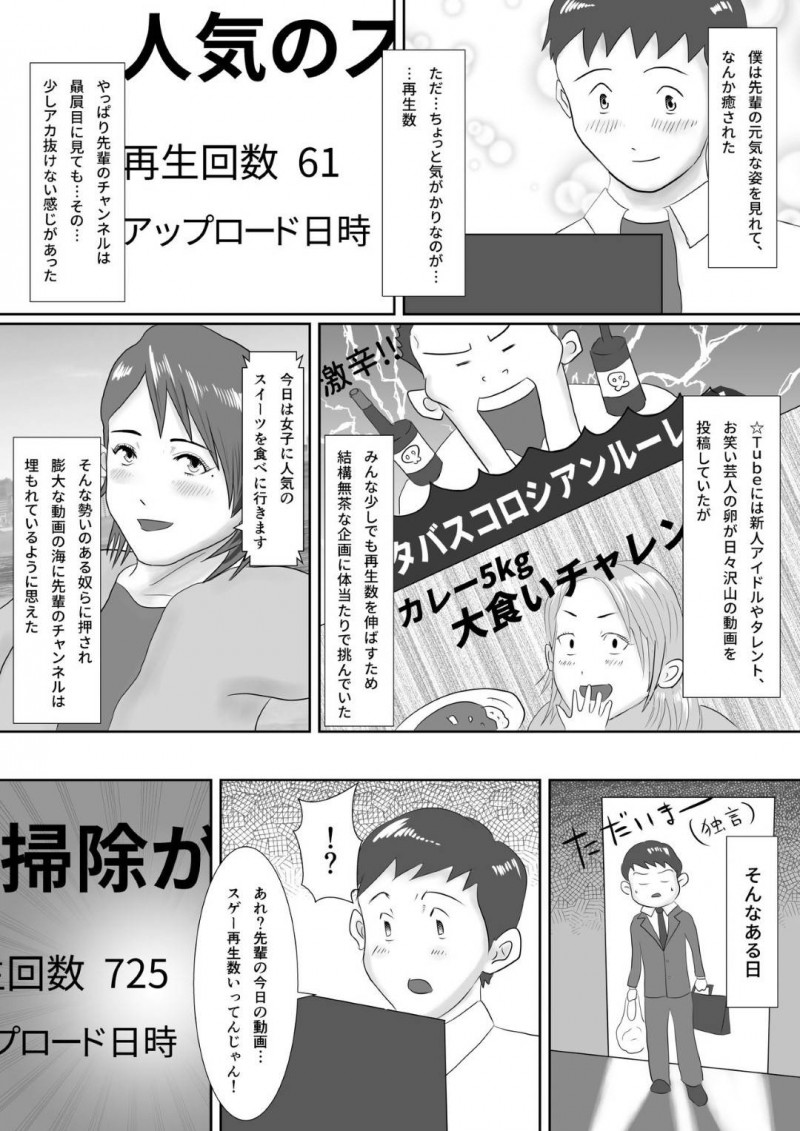 夢を追い美人で優しかったが鬼畜なDQN達に調教されていく巨乳美女…舞台女優として自分を売るために動画投稿していたが徐々にエスカレートしていき、動画はDQN達に調教されるまでになる。遂にはカメラの前で「なんでもやりますっ!」宣言をさせられ下品な肉便器に堕ちてゆく。【汚電せんせい:なんでもやりますっ! ～ネットに痴態を晒し続けた先輩の末路～】